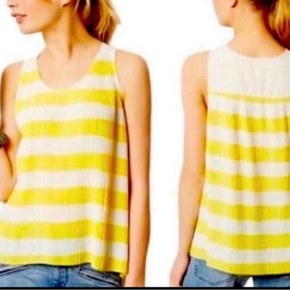 Anthropologie MAEVE Top Citron Stripe Pleated
Tank Top Blouse Swingy - Picture 4 of 6
